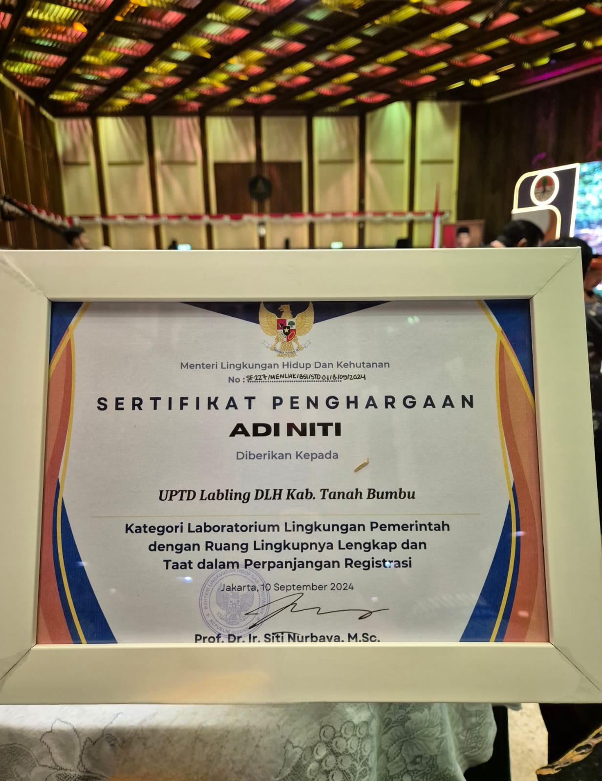 Laboratorium Lingkungan DLH Tanah Bumbu Raih Penghargaan Adi Niti dari Kementerian LHK