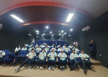 Puluhan Siswa SMPTQ Taman Cinta Al-Qur’an Nobar Film Tokoh Ulama Banjar di Perpustakaan Palnam