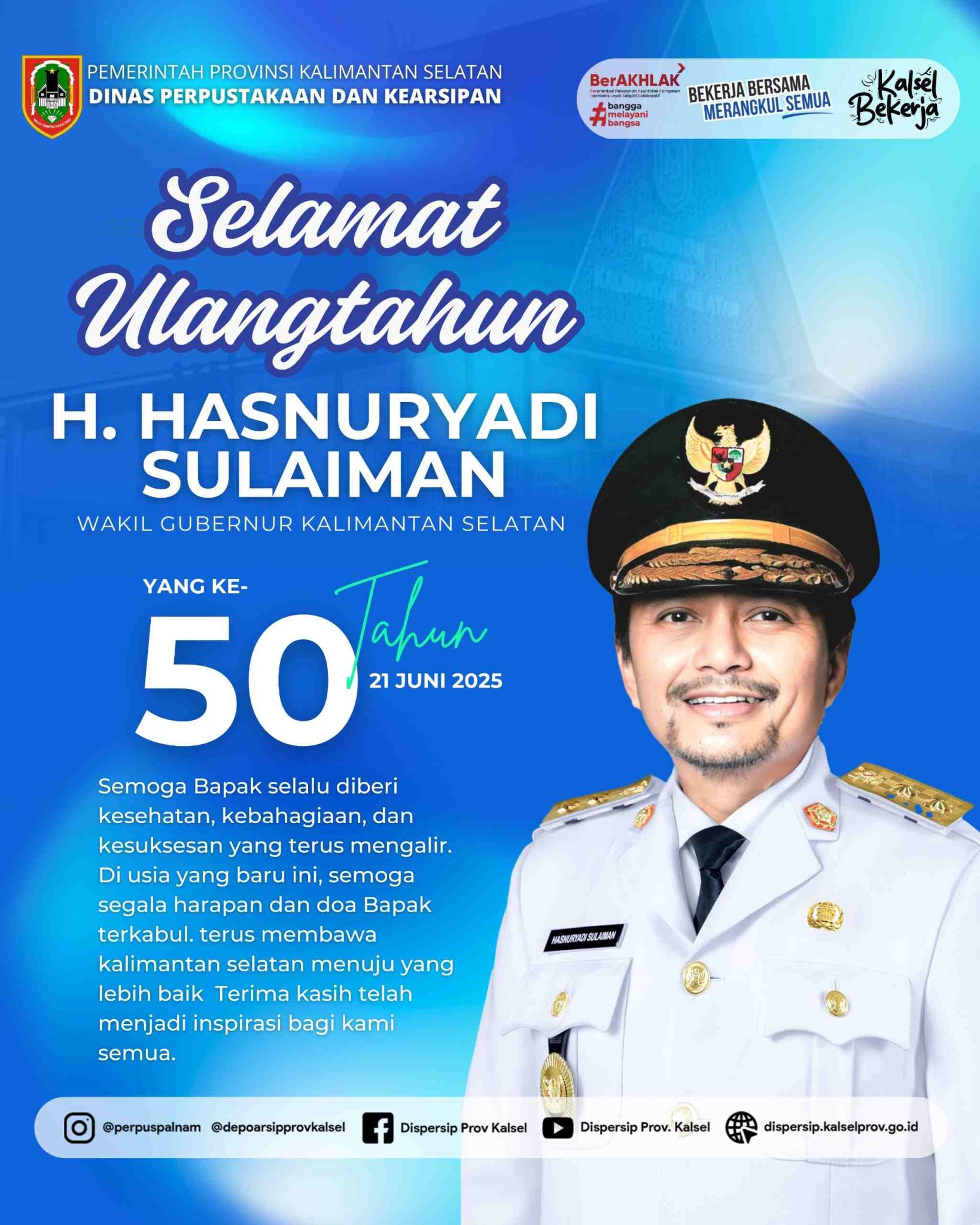 Dispersip Kalsel Ucapkan Selamat Milad kepada Wakil Gubernur H. Hasnuryadi Sulaiman