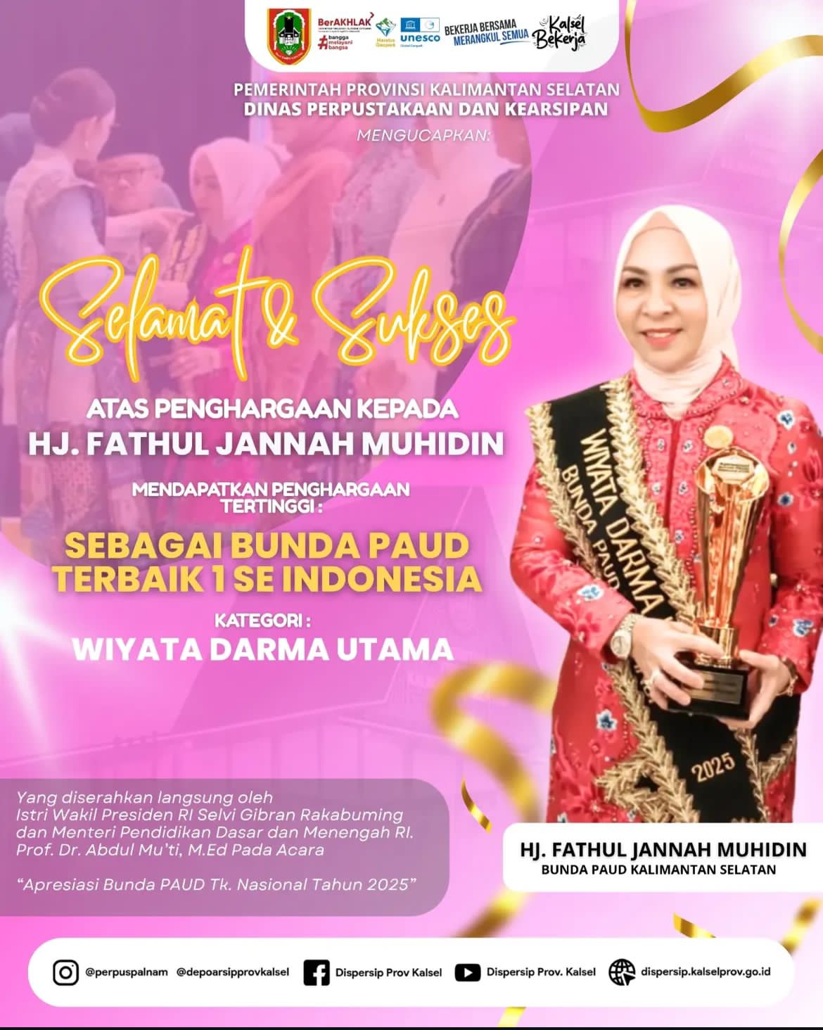 Kadispersip Kalsel Sri Mawarni Apresiasi Prestasi Nasional Hj. Fathul Jannah Muhidin Sebagai Bunda PAUD Terbaik se-Indonesia