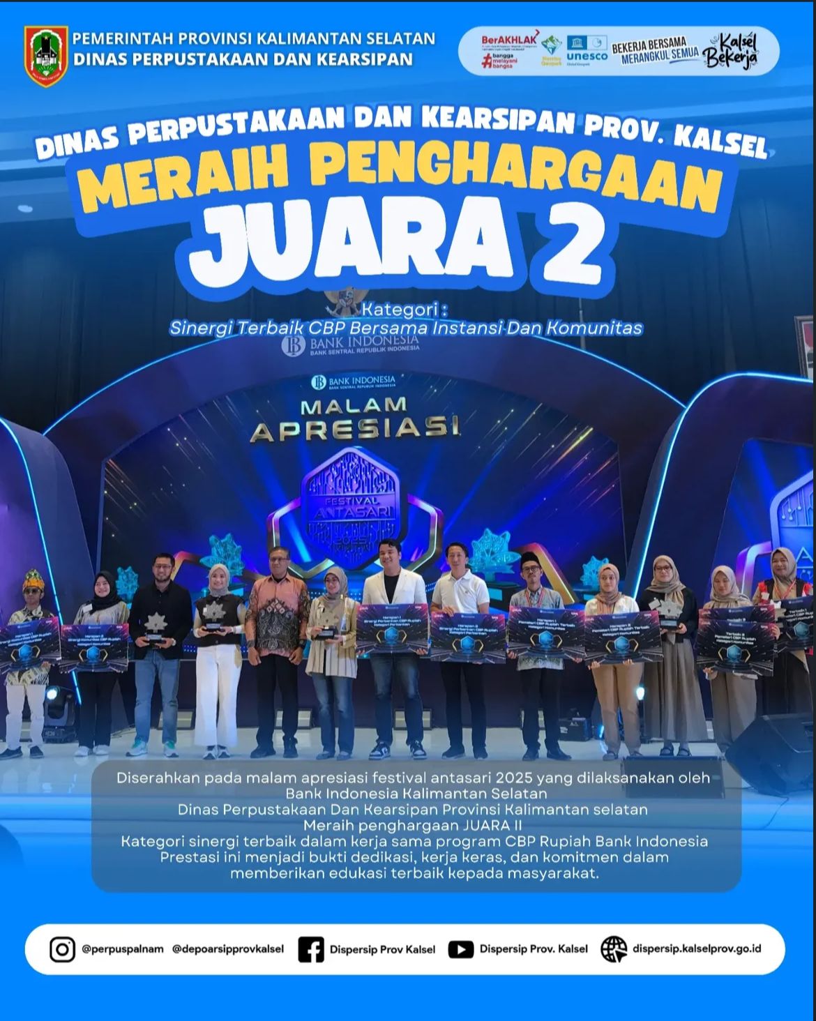 Keren! Dispersip Kalsel Raih Juara 2 pada Festival Antasari 2025 Bank Indonesia