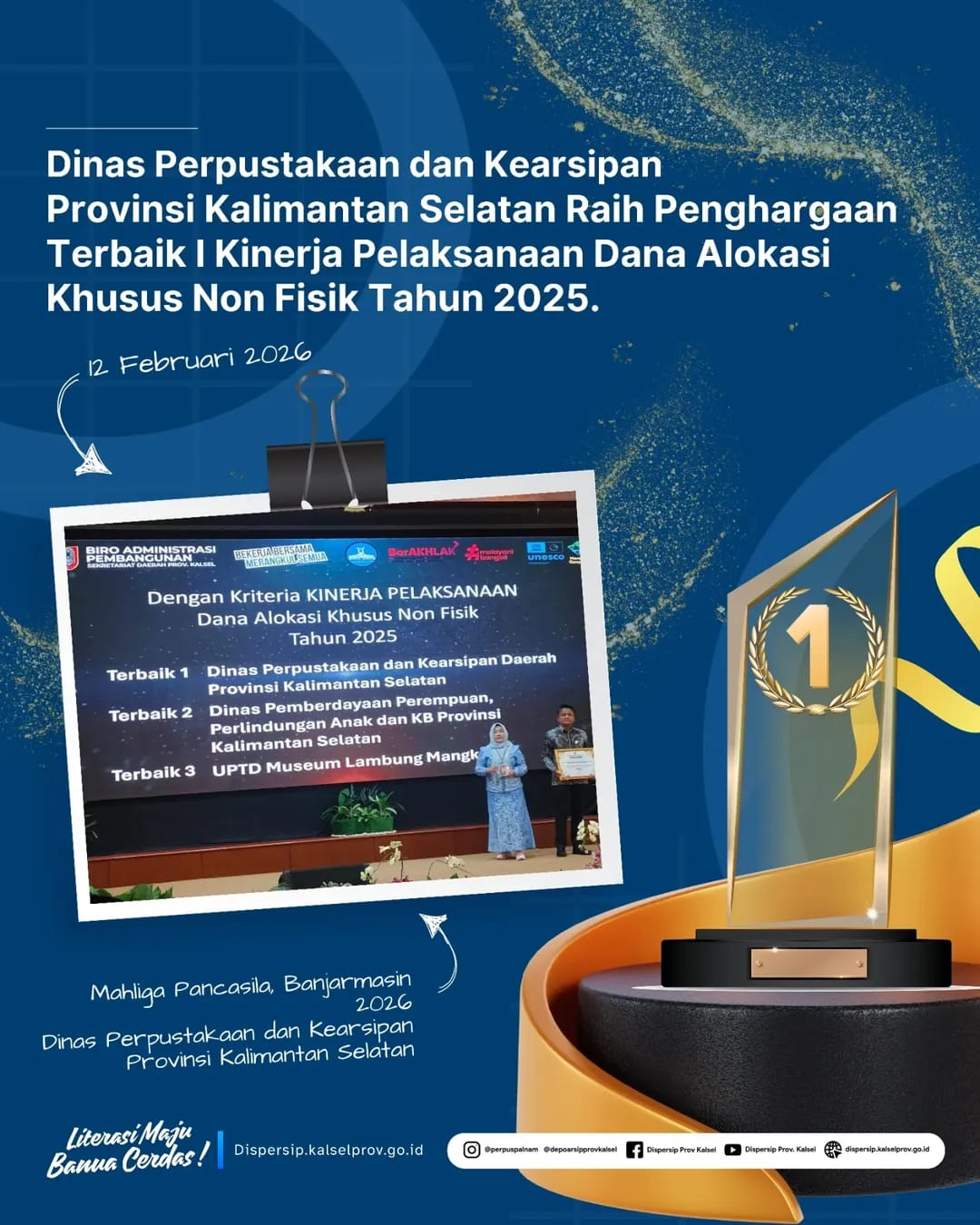 Dispersip Kalsel Raih Terbaik I Kinerja Pelaksanaan DAK Non Fisik 2025