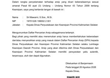 Dispersip Kalsel Buru Arsip Bersejarah Banua yang Belum Diketahui Keberadaannya