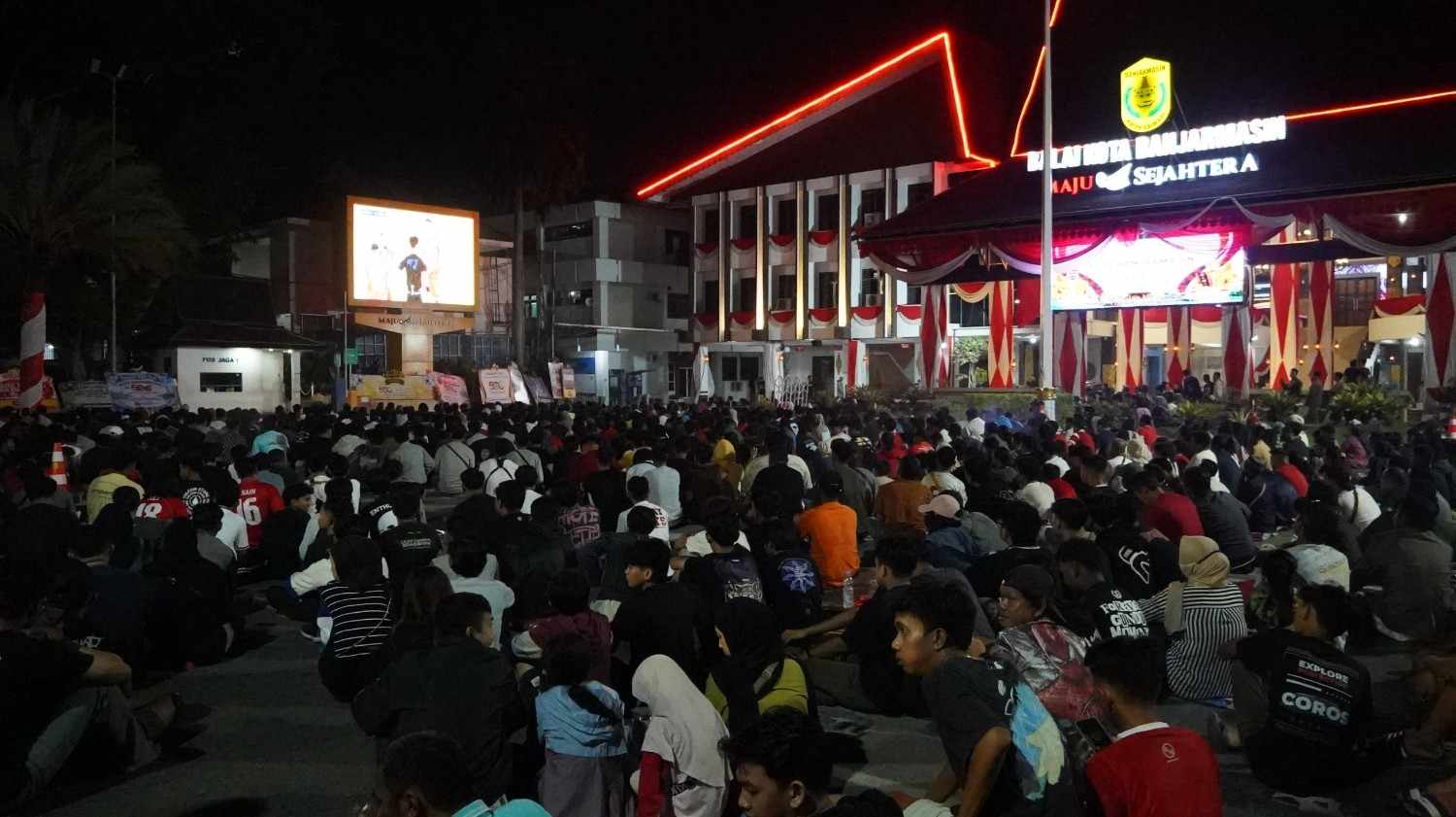 Nobar Indonesia vs Malaysia di Balai Kota Banjarmasin Jadi Ajang Kebersamaan Warga